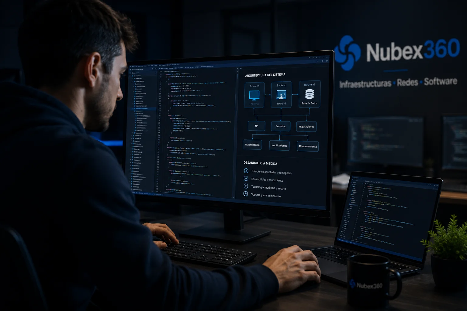 Desarrollador de Nubex360 trabajando en un software a medida
